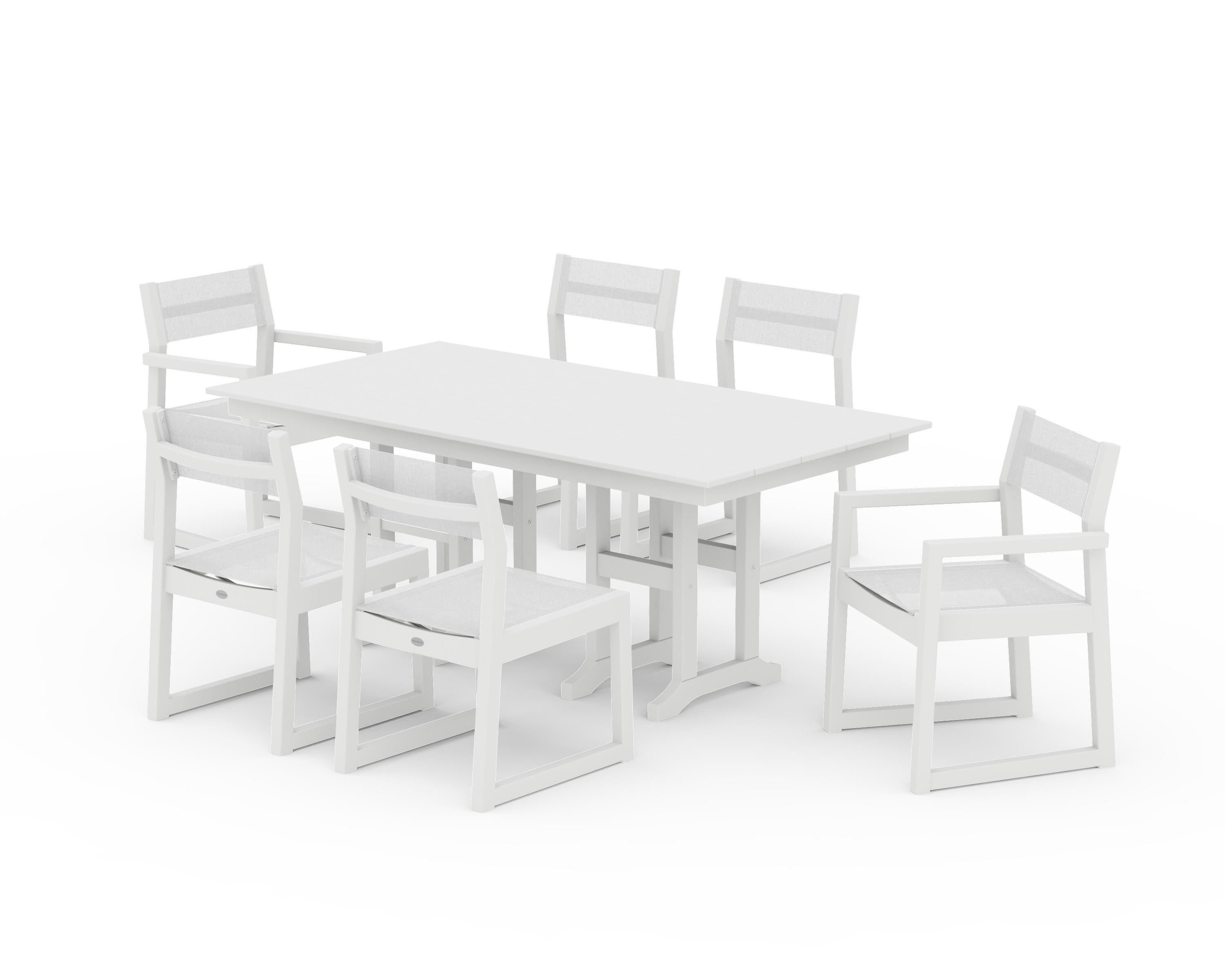 POLYWOOD® EDGE Sling 7-Piece Farmhouse Dining Set in White / White Sling