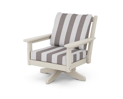 POLYWOOD® Chippendale Deep Seating Swivel Chair in Sand / Cabana Stripe Grey Mist