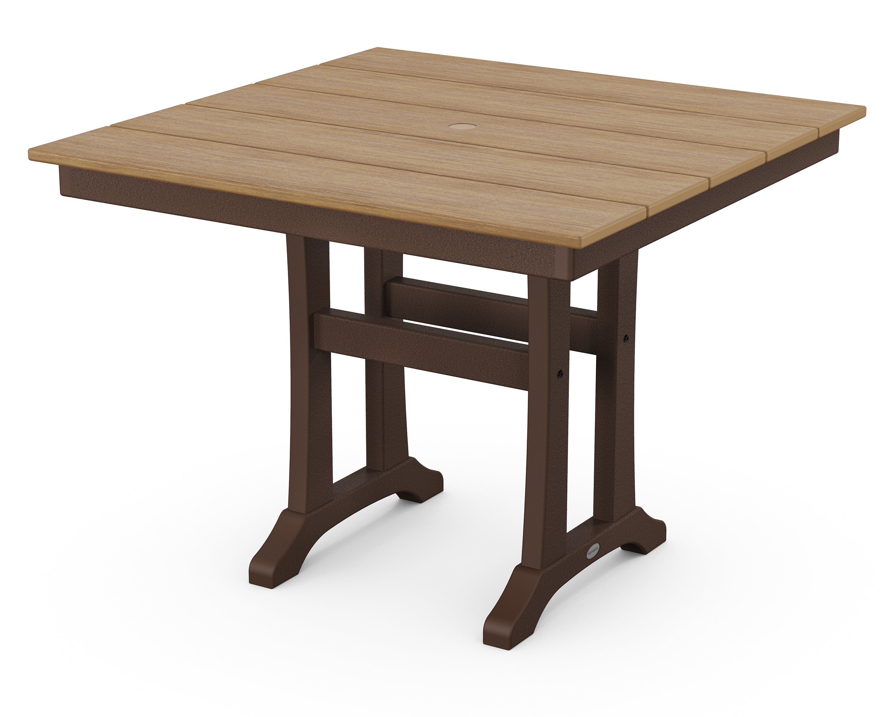 POLYWOOD® Farmhouse Trestle 37" Dining Table in Mahogany / Natural