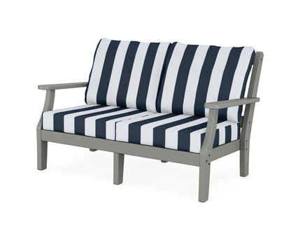 Martha Stewart by POLYWOOD® Chinoiserie Deep Seating Loveseat in Slate Grey / Cabana Stripe Marine Indigo