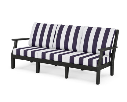 Martha Stewart by POLYWOOD® Chinoiserie Deep Seating Sofa in Black / Cabana Stripe Navy