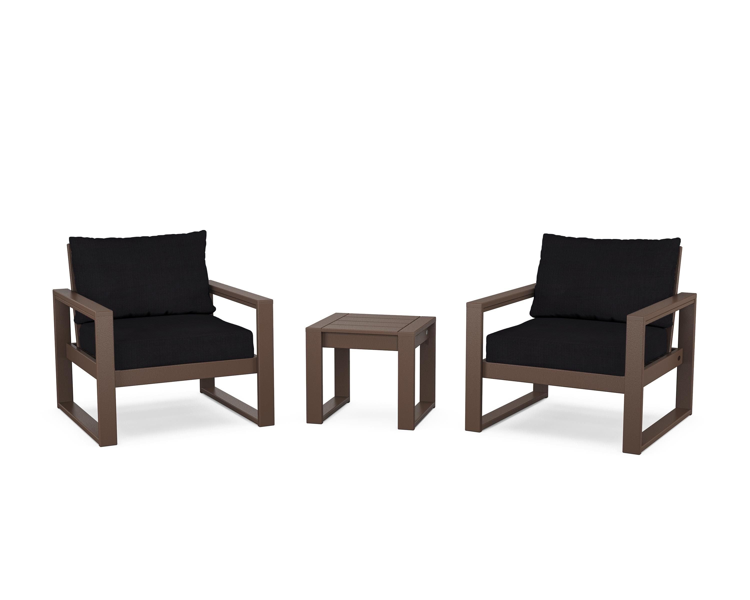 POLYWOOD® EDGE Sectional 3-Piece Deep Seating Set in Mahogany / Midnight Linen