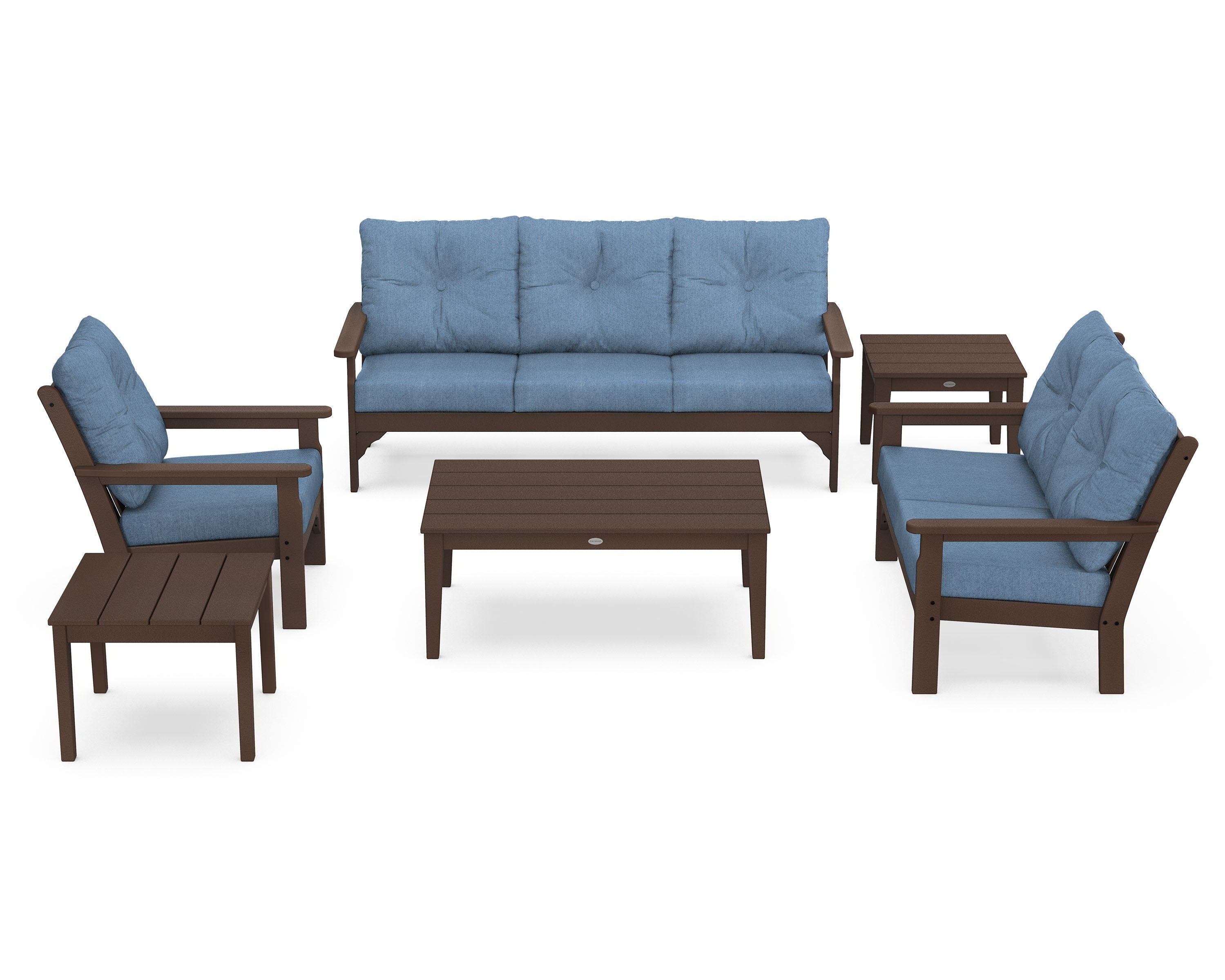 POLYWOOD® Vineyard 6-Piece Deep Seating Set in Mahogany / Sky Blue