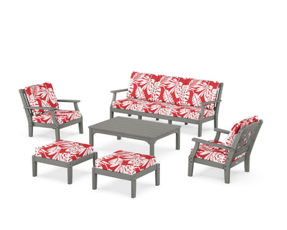 Martha Stewart by POLYWOOD® Chinoiserie 6-Piece Lounge Sofa Set in Slate Grey / Leaf Crimson
