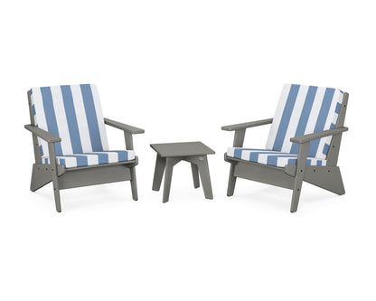 POLYWOOD® Riviera Modern Lounge 3-Piece Set in Slate Grey / Cabana Stripe Sky Blue