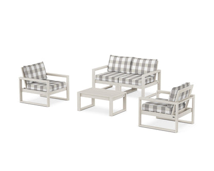 POLYWOOD® EDGE Sectional 4-Piece Deep Seating Set with Loveseat in Sand / Buffalo Plaid Grey Mist