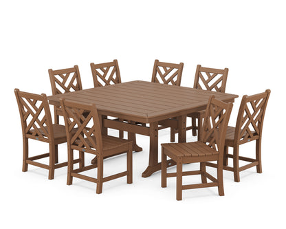 POLYWOOD® Chippendale 9-Piece Nautical Trestle Dining Set in Teak