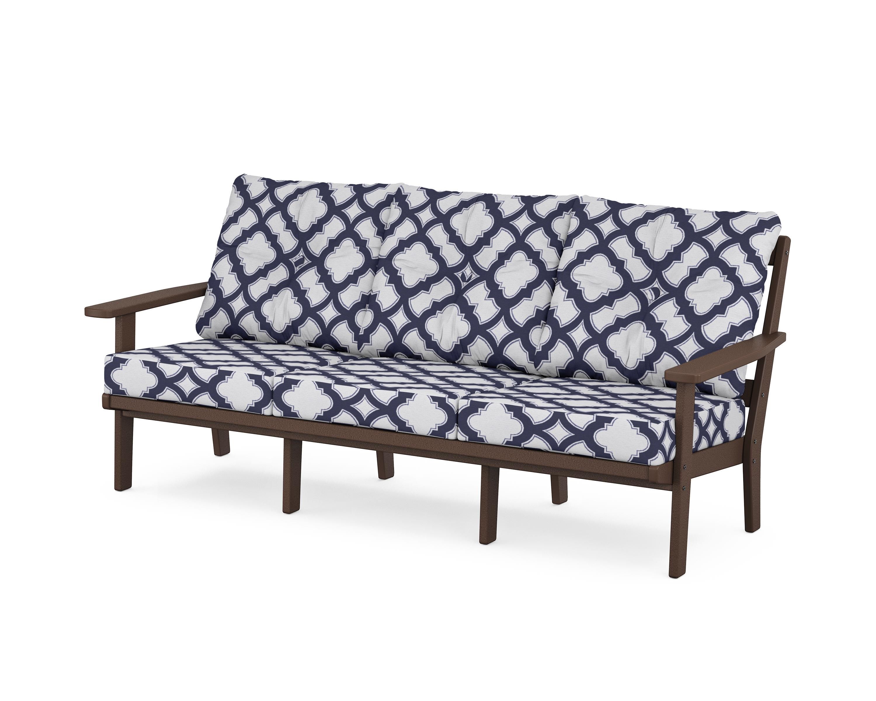 POLYWOOD® Oxford Deep Seating Sofa in Mahogany / Trellis Navy