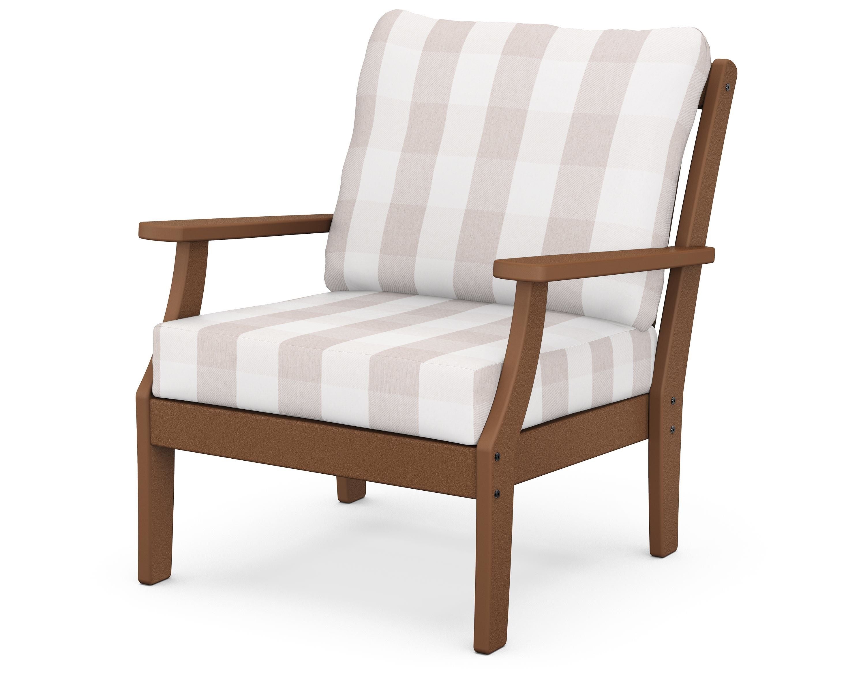 POLYWOOD® Braxton Deep Seating Chair in Teak / Buffalo Plaid Dune Burlap