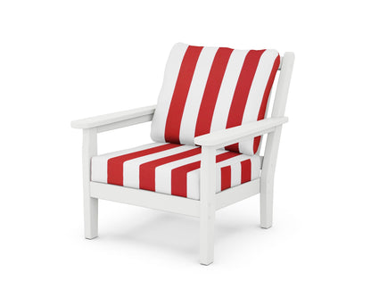 POLYWOOD® Chippendale Deep Seating Chair in White / Cabana Stripe Crimson