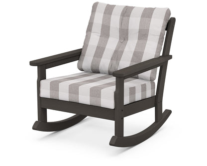 POLYWOOD® Vineyard Deep Seating Rocking Chair in Vintage Coffee / Buffalo Plaid Grey Mist
