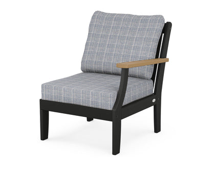 POLYWOOD® Braxton Modular Right Arm Chair in Black / Natural / Houndstooth Sky Blue
