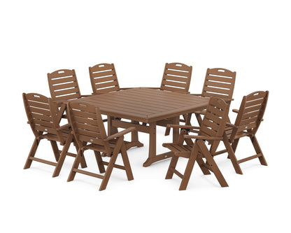 POLYWOOD® Nautical Highback 9-Piece Square Dining Set with Trestle Legs in Teak