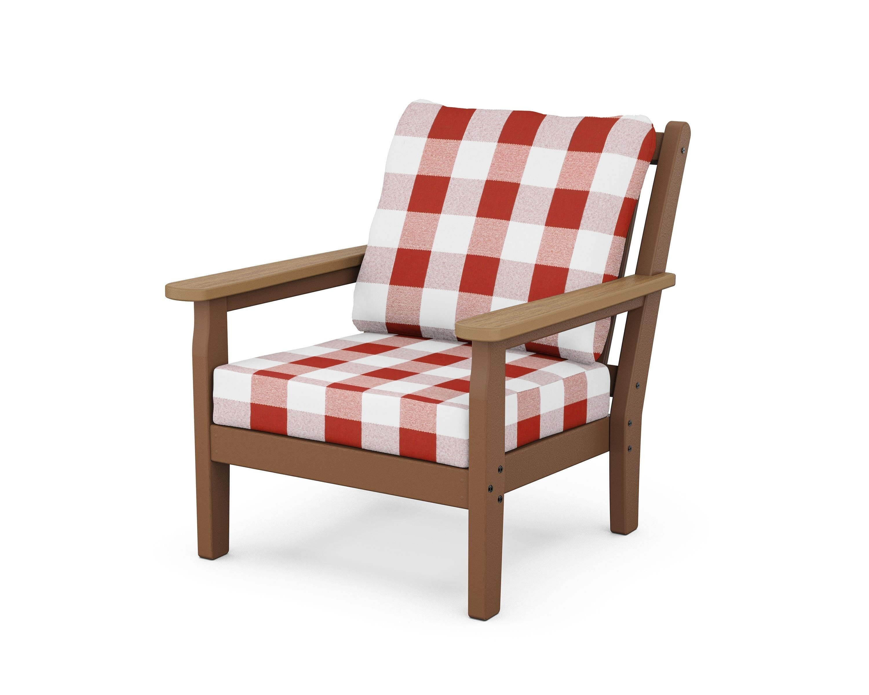 POLYWOOD® Chippendale Deep Seating Chair in Teak / Natural / Buffalo Plaid Crimson