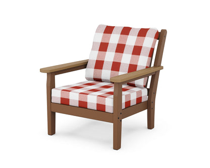 POLYWOOD® Chippendale Deep Seating Chair in Teak / Natural / Buffalo Plaid Crimson