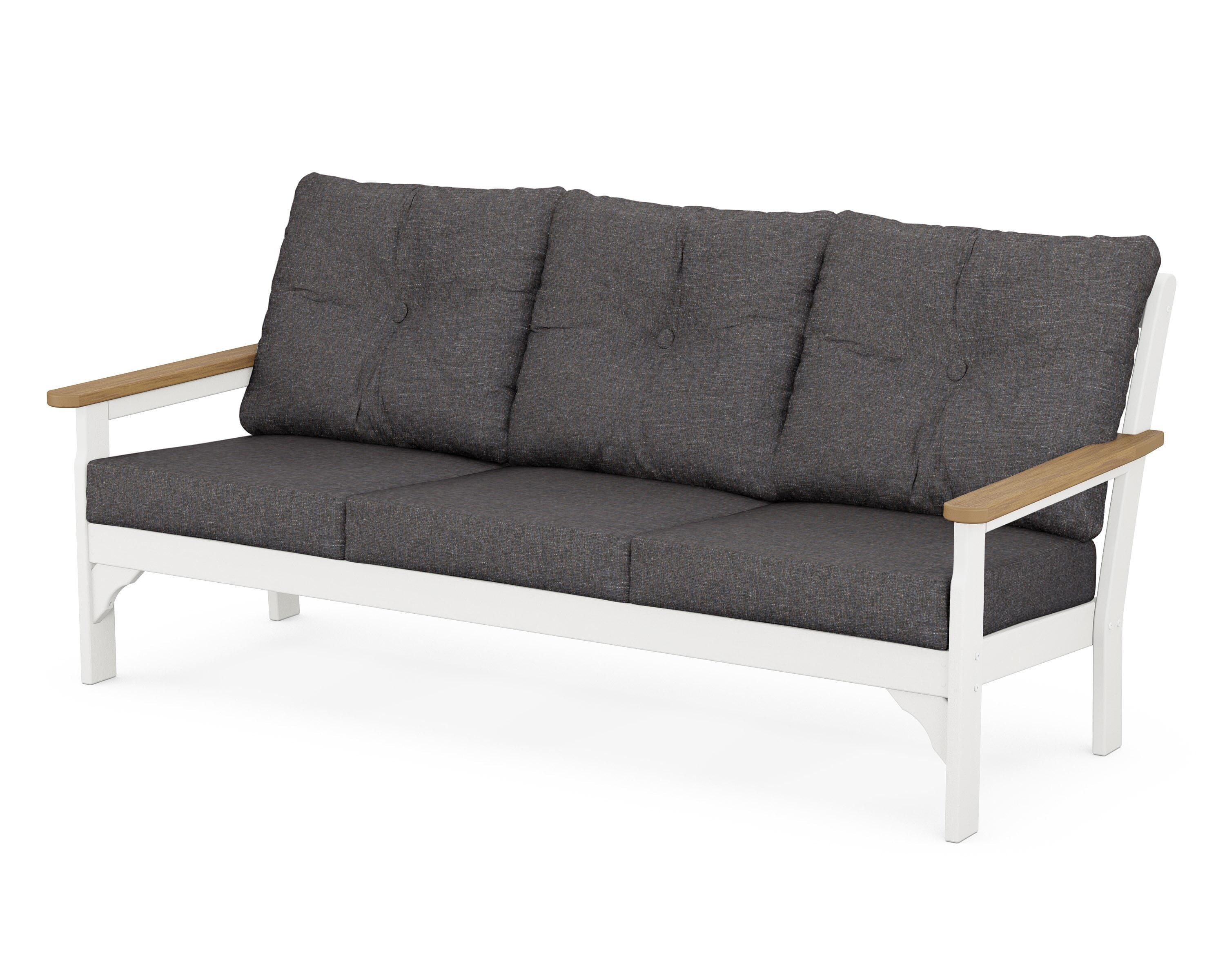 POLYWOOD® Vineyard Deep Seating Sofa in White / Natural / Ash Charcoal