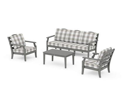 Draper James™ by  POLYWOOD® Savannah 4-Piece Deep Seating Set with Sofa in Slate Grey / Buffalo Plaid Grey Mist