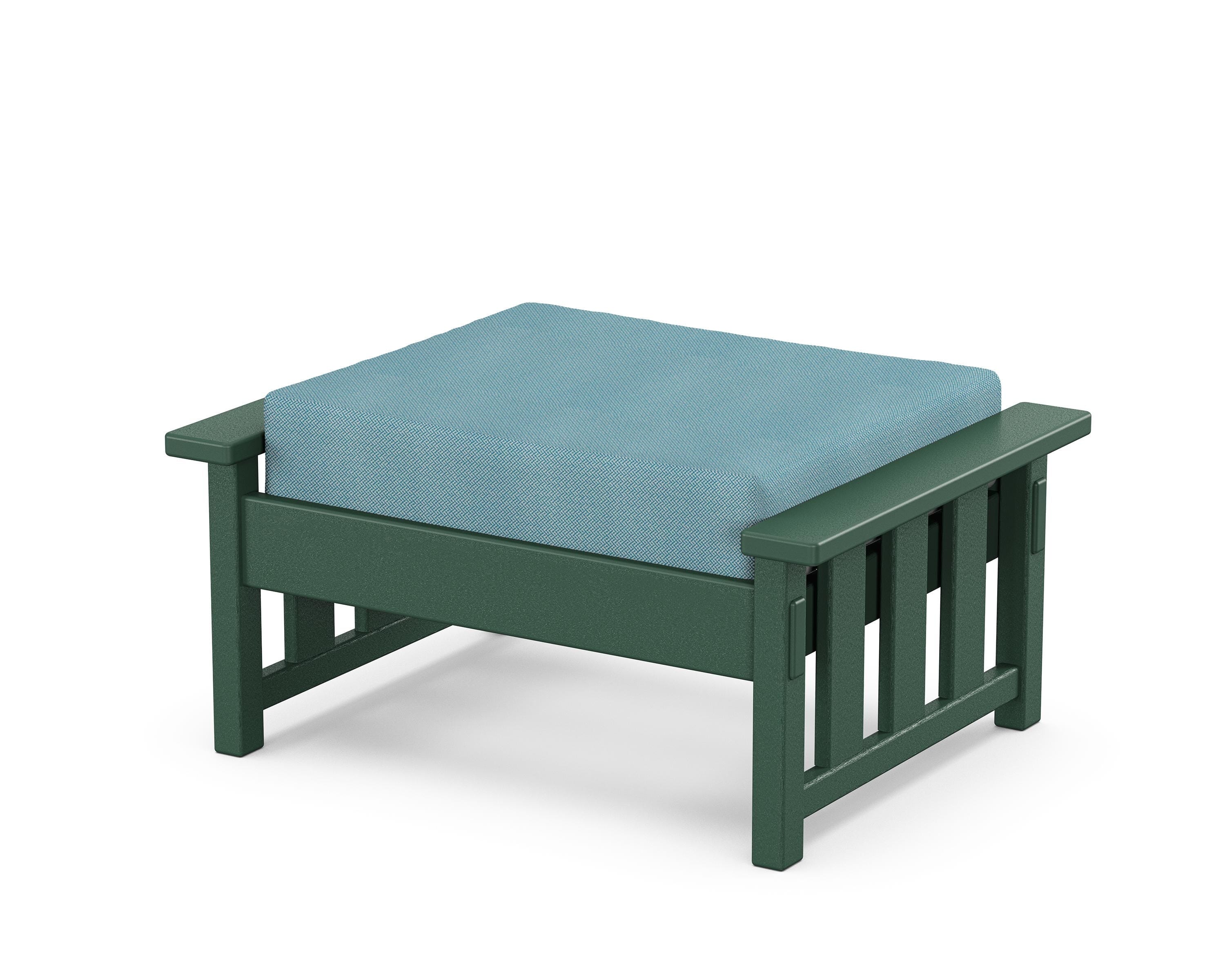 Martha Stewart by POLYWOOD® Acadia Deep Seating Ottoman in Green / Lattice Sky Blue