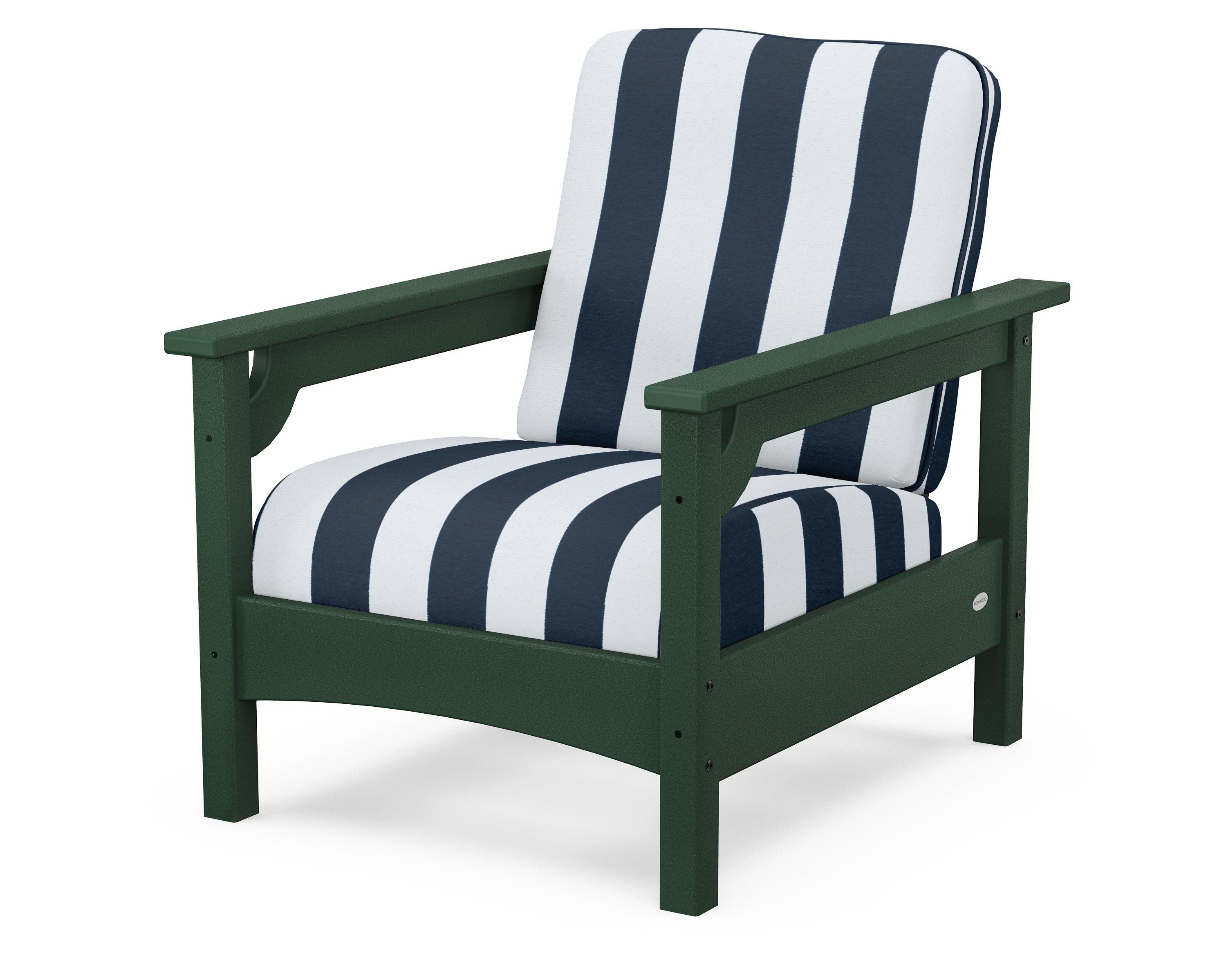 POLYWOOD® Club Chair in Green / Cabana Stripe Marine Indigo