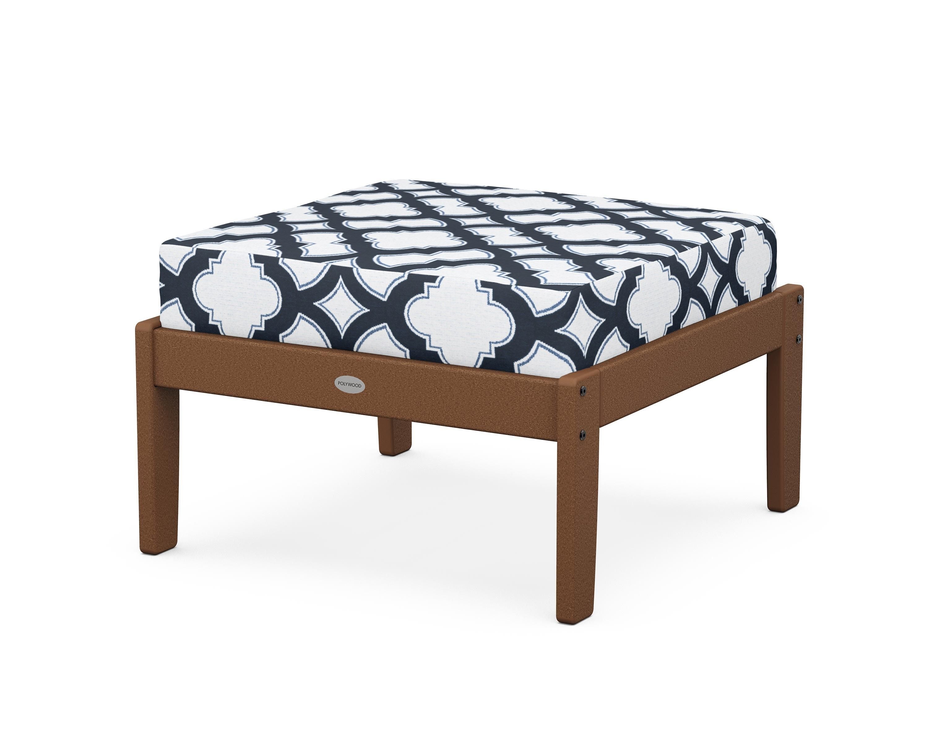 POLYWOOD® Braxton Deep Seating Ottoman in Teak / Trellis Marine Indigo