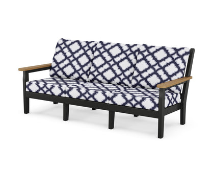 POLYWOOD® Chippendale Deep Seating Sofa in Black / Natural / Trellis Navy