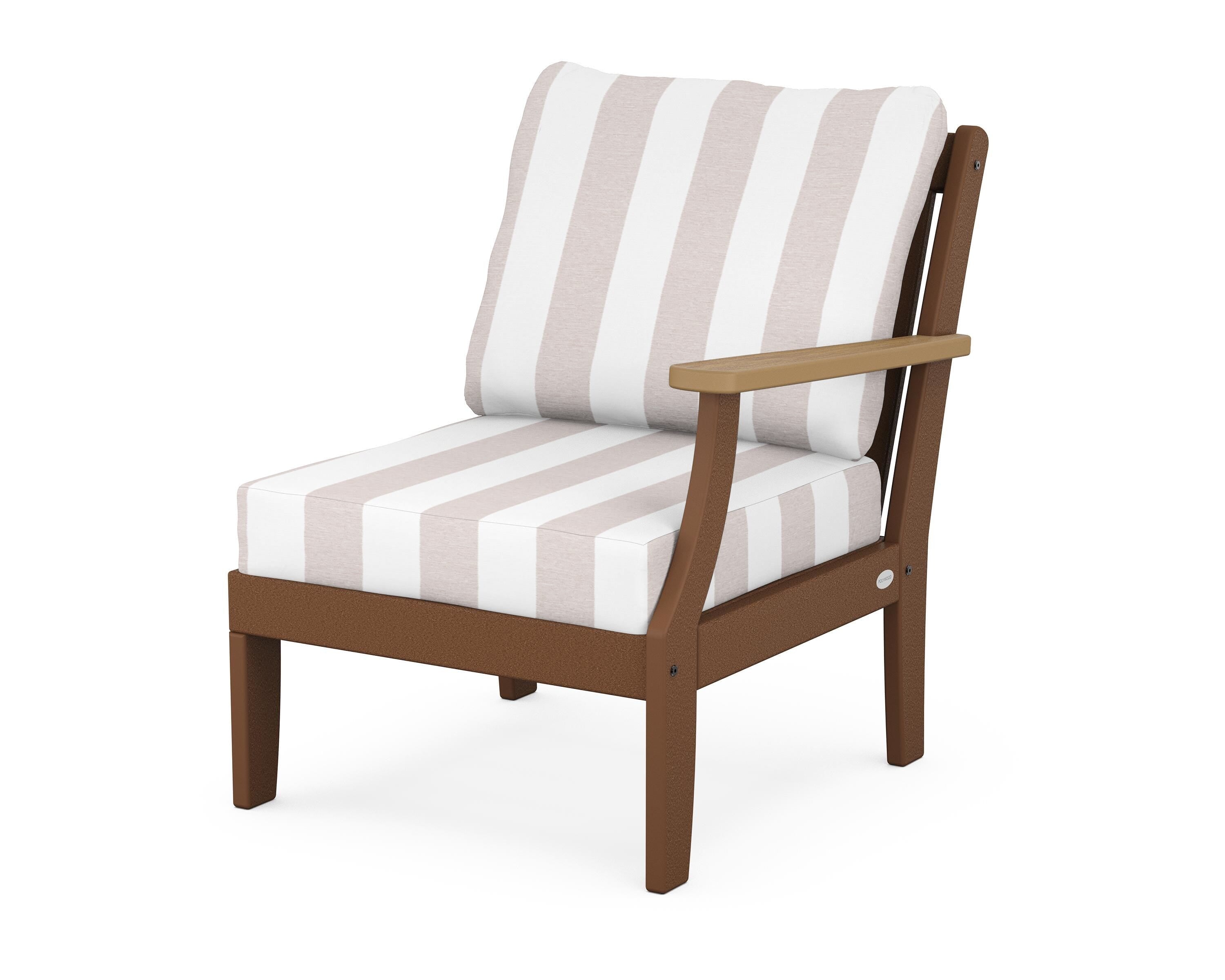 POLYWOOD® Braxton Modular Right Arm Chair in Teak / Natural / Cabana Stripe Dune Burlap
