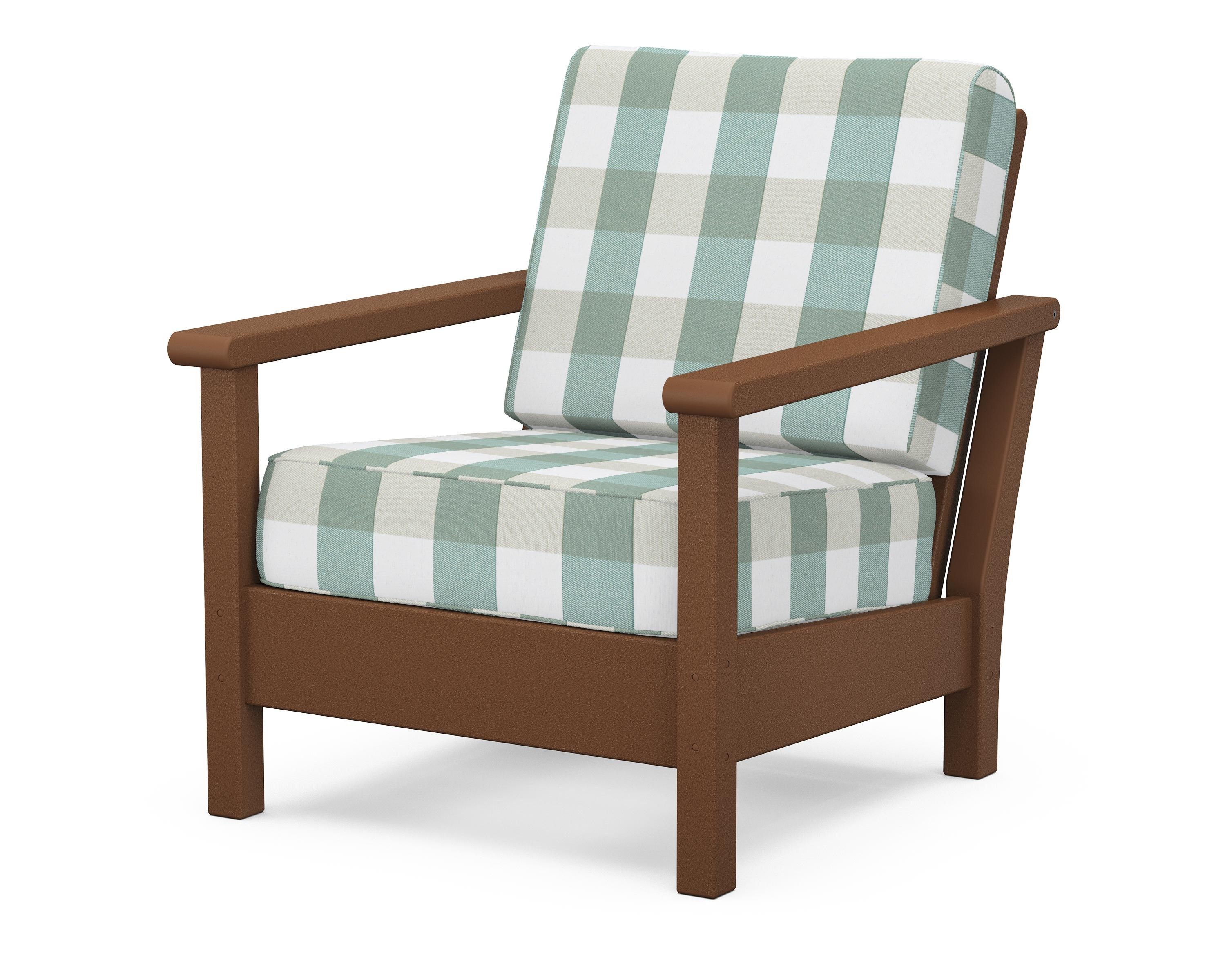 POLYWOOD® Harbour Deep Seating Chair in Teak / Buffalo Plaid Glacier Spa