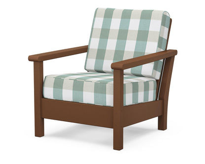 POLYWOOD® Harbour Deep Seating Chair in Teak / Buffalo Plaid Glacier Spa