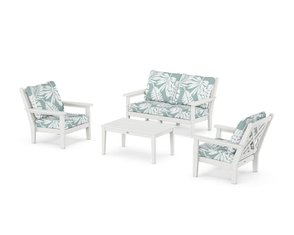 POLYWOOD® Chippendale 4-Piece Deep Seating Set with Loveseat in White / Leaf Glacier Spa