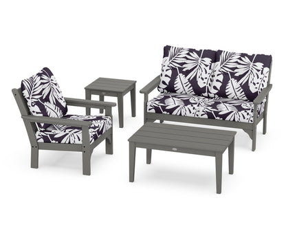 POLYWOOD® Vineyard 4-Piece Deep Seating Set in Slate Grey / Leaf Navy