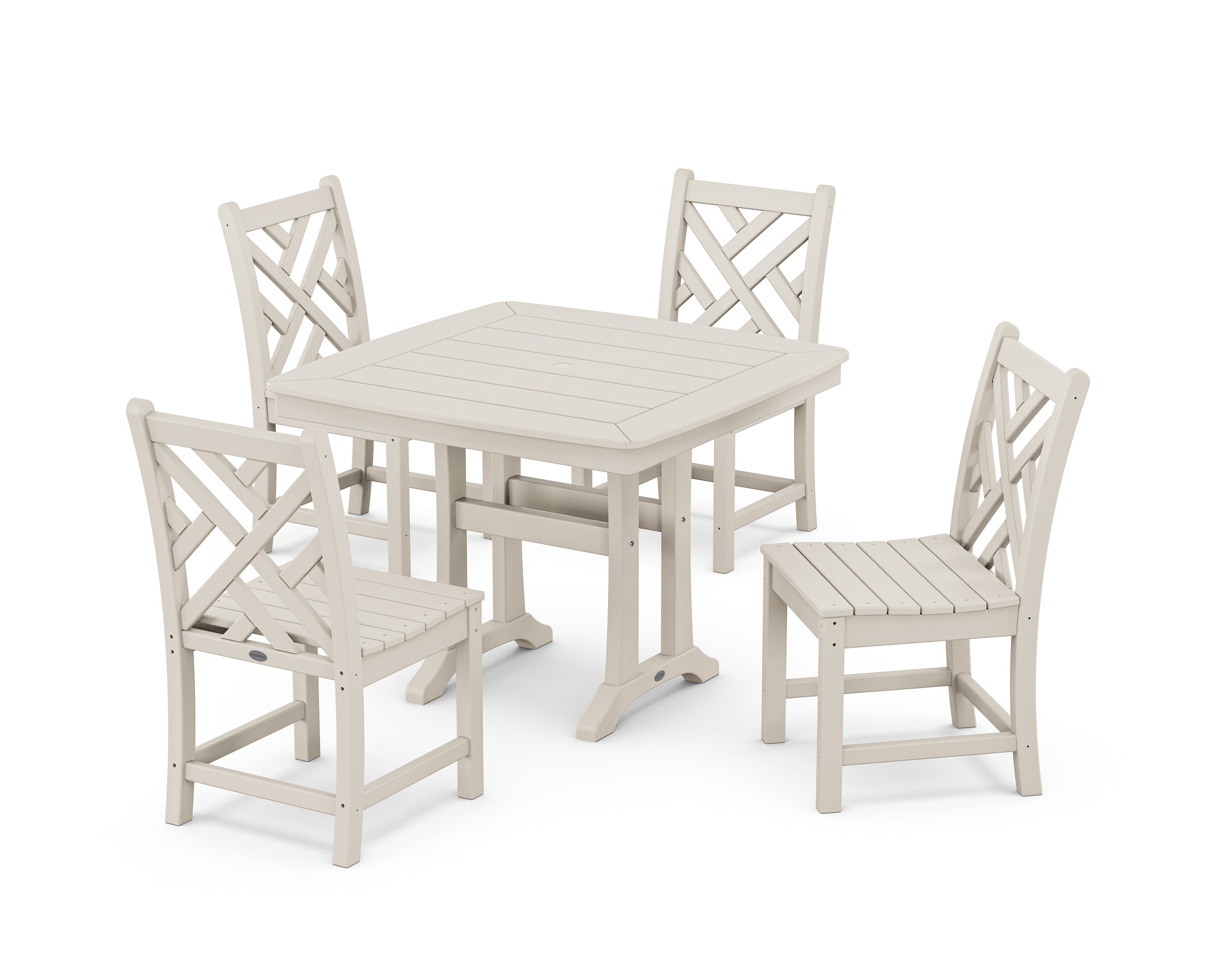 POLYWOOD® Chippendale Side Chair 5-Piece Dining Set with Trestle Legs in Sand