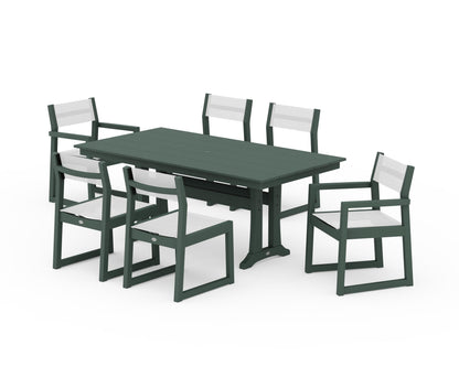 POLYWOOD® EDGE Sling 7-Piece Farmhouse Trestle Dining Set in Green / White Sling