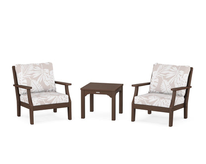 Martha Stewart by POLYWOOD® Chinoiserie 3-Piece Deep Seating Set in Mahogany / Leaf Dune Burlap