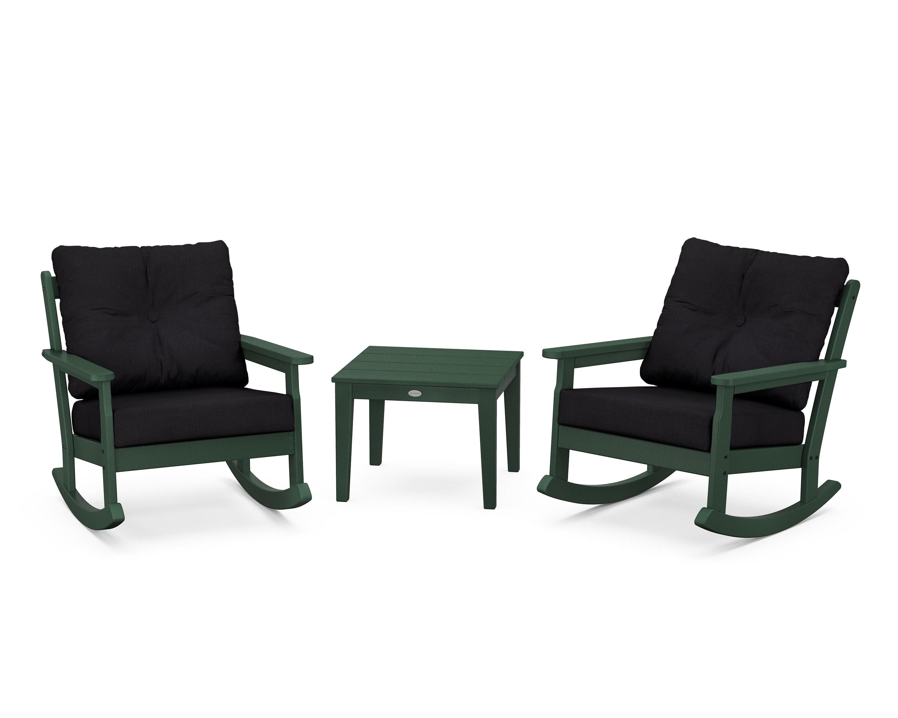 POLYWOOD® Vineyard 3-Piece Deep Seating Rocker Set in Green / Midnight Linen