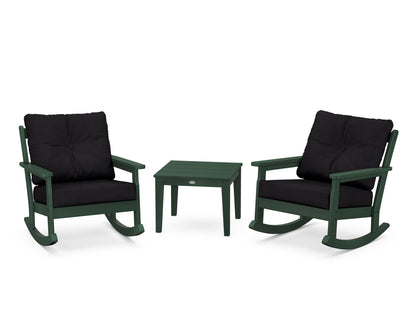 POLYWOOD® Vineyard 3-Piece Deep Seating Rocker Set in Green / Midnight Linen