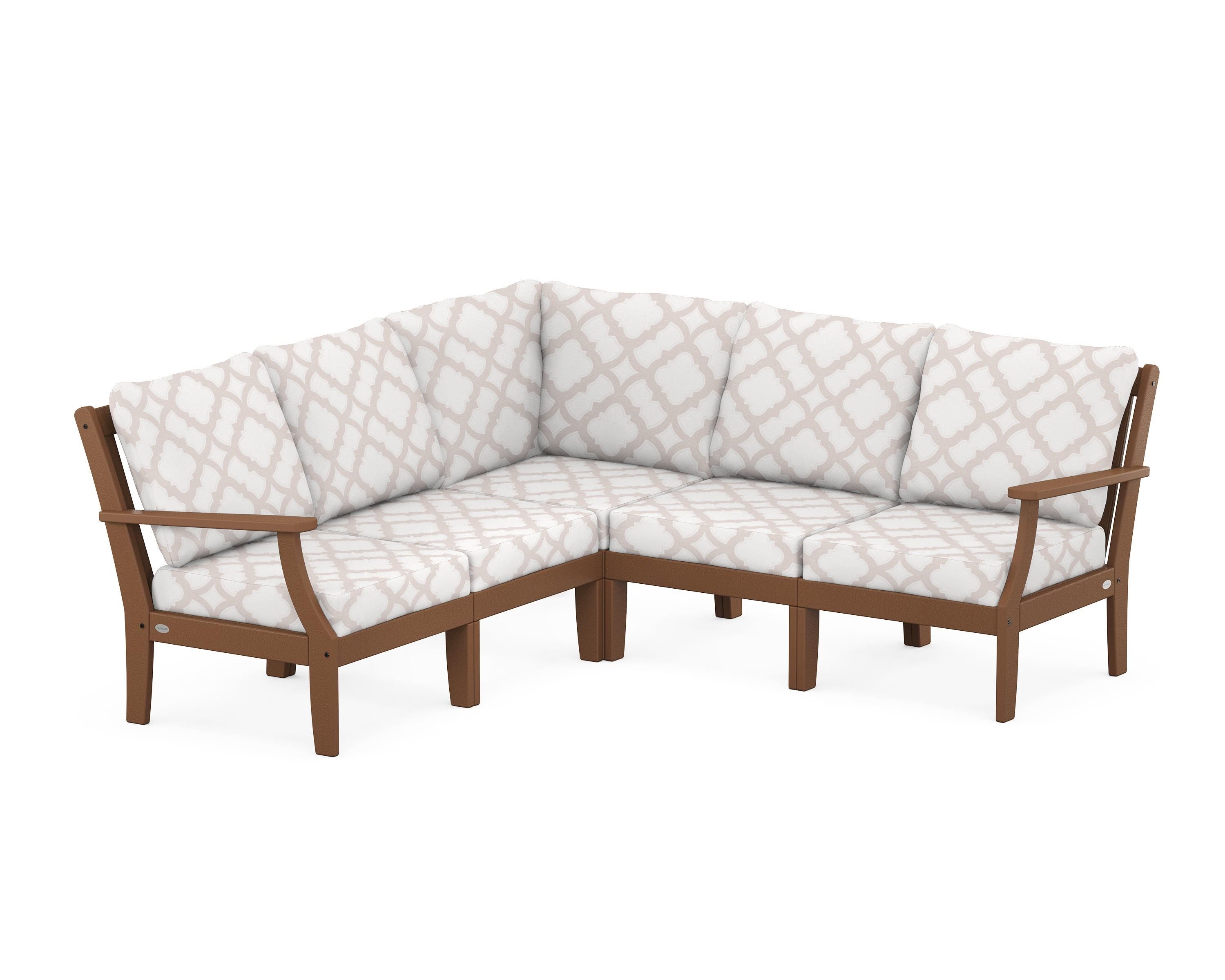 POLYWOOD® Braxton Modular 5-Piece Deep Seating Set in Teak / Trellis Dune Burlap