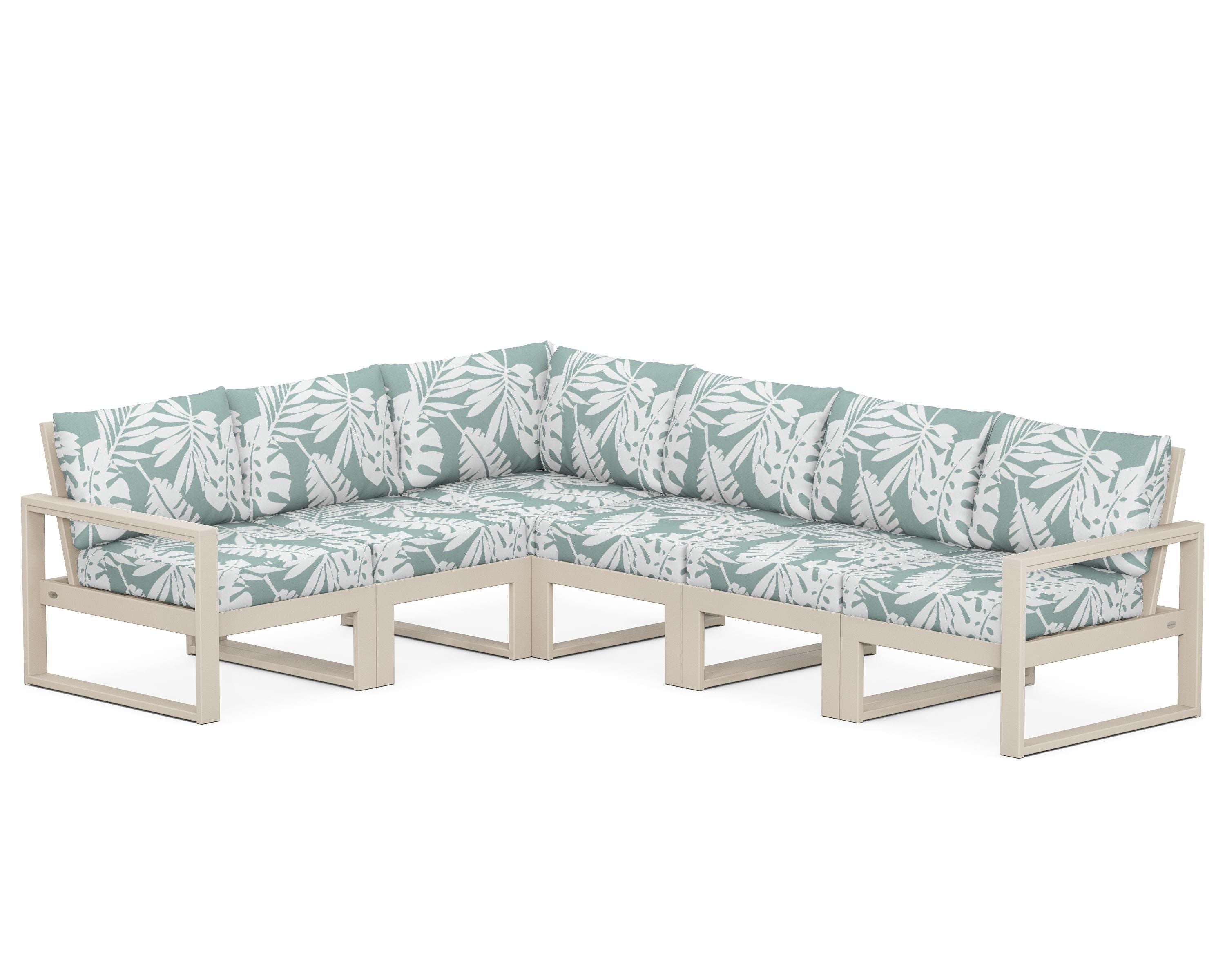 POLYWOOD® EDGE 6-Piece Modular Deep Seating Set in Sand / Leaf Glacier Spa