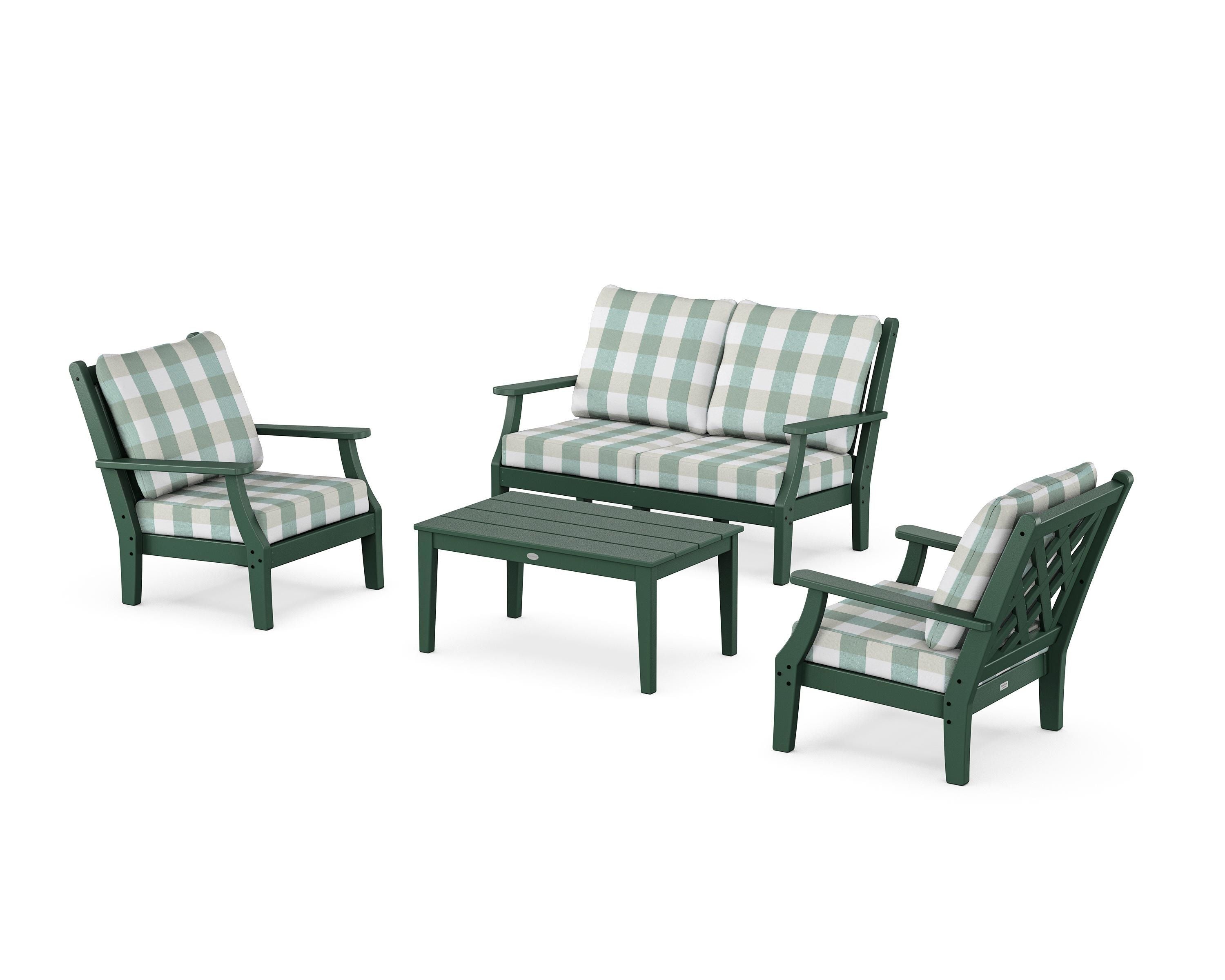 Country Living Wovendale 4-Piece Deep Seating Set with Loveseat in Green / Buffalo Plaid Glacier Spa