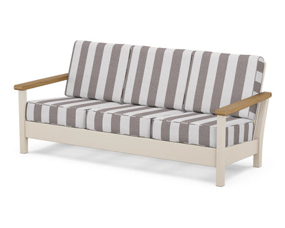 POLYWOOD® Harbour Deep Seating Sofa in Sand / Natural / Cabana Stripe Grey Mist