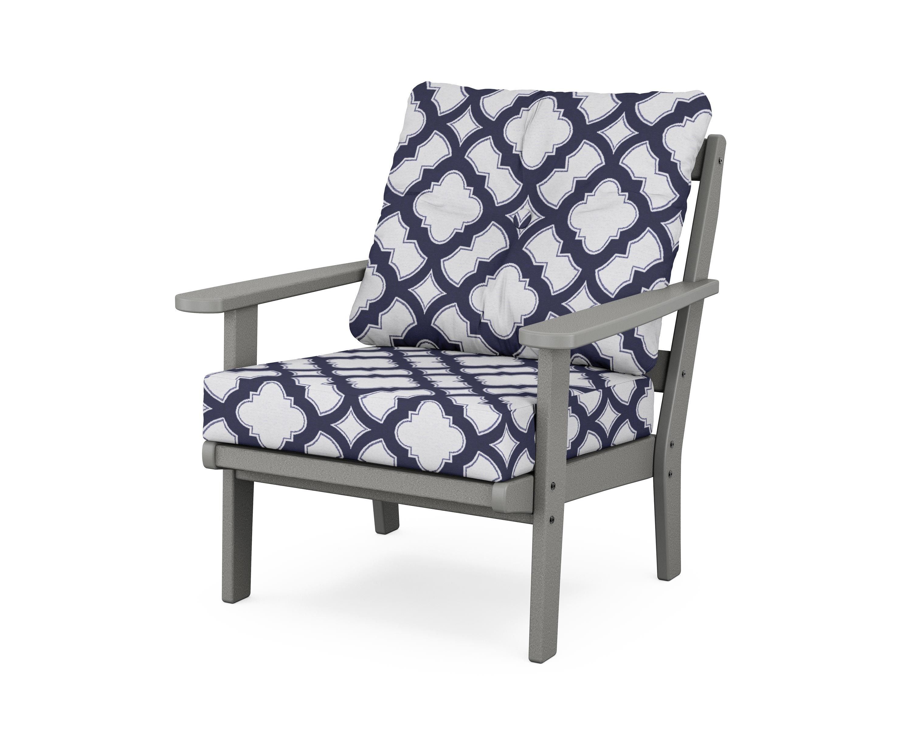 POLYWOOD® Mission Deep Seating Chair in Slate Grey / Trellis Navy
