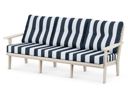 POLYWOOD® Lakeside Deep Seating Sofa in Sand / Cabana Stripe Marine Indigo