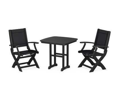 POLYWOOD® Coastal Folding Chair 3-Piece Dining Set in Black / Black Sling