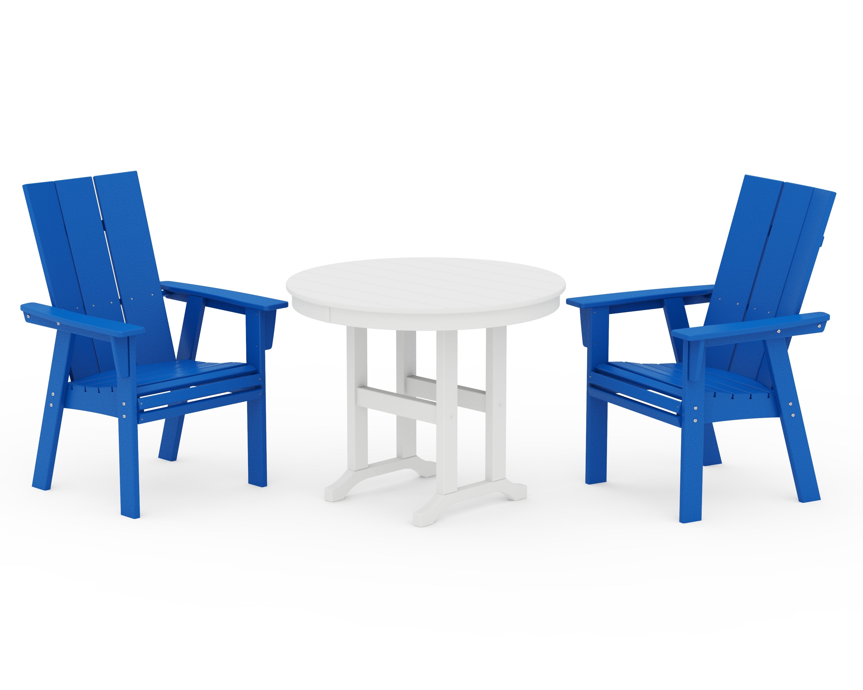 POLYWOOD® Modern Adirondack 3-Piece Round Dining Set in Pacific Blue / White