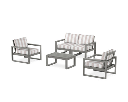 POLYWOOD® EDGE Sectional 4-Piece Deep Seating Set with Loveseat in Slate Grey / Cabana Stripe Dune Burlap