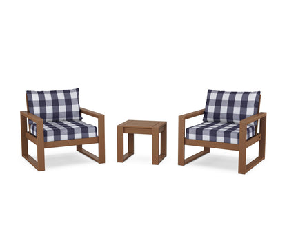 POLYWOOD® EDGE Sectional 3-Piece Deep Seating Set in Teak / Buffalo Plaid Navy