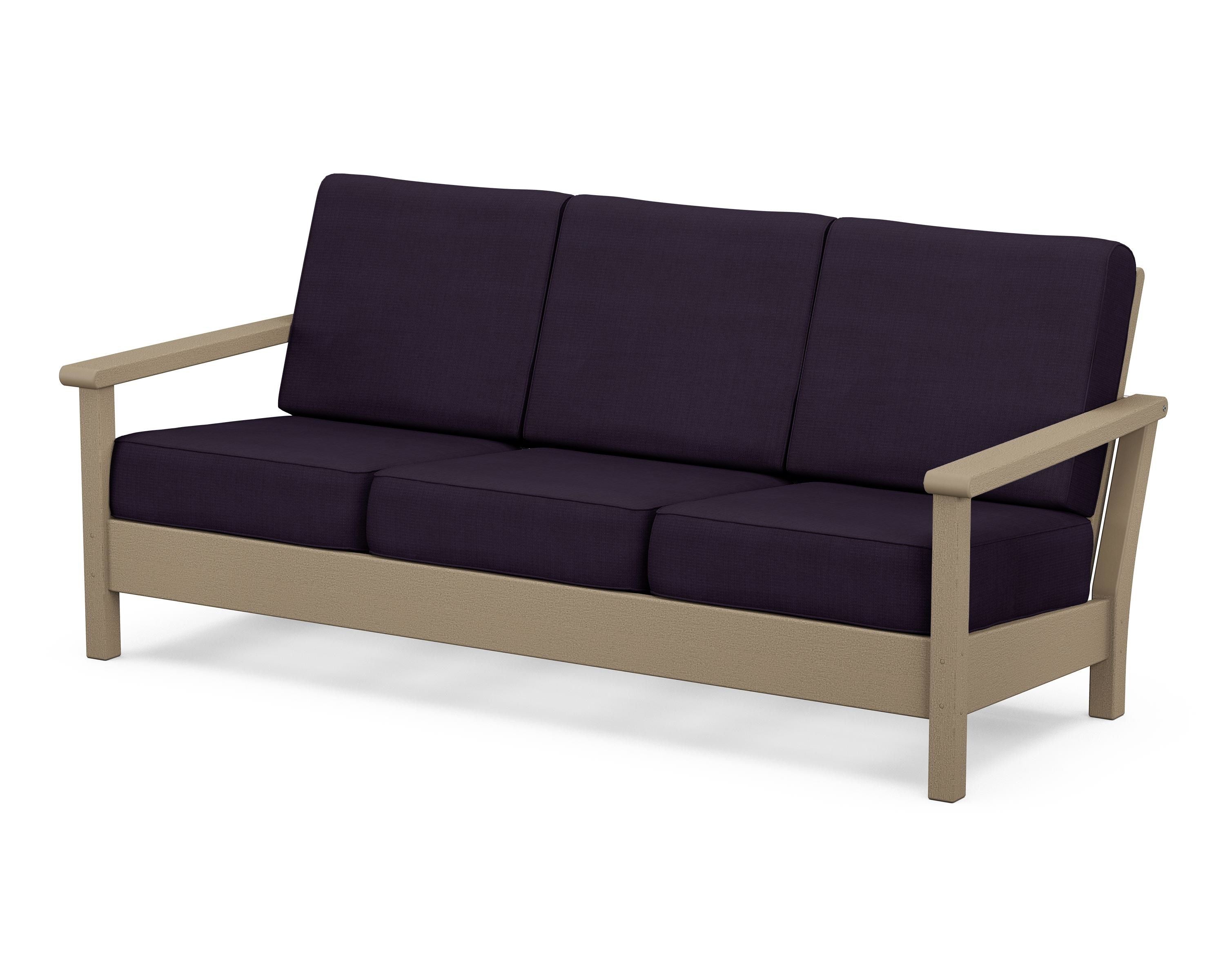 POLYWOOD® Harbour Deep Seating Sofa in Vintage Sahara / Navy Linen