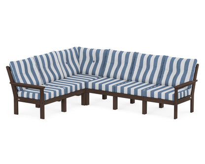 POLYWOOD® Vineyard 6-Piece Sectional in Mahogany / Cabana Stripe Sky Blue
