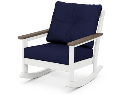POLYWOOD® Vineyard Deep Seating Rocking Chair in White / Kona / Navy