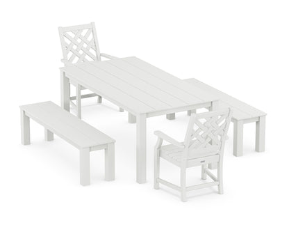 Country Living Wovendale 5-Piece Parsons Dining Set with Benches in White