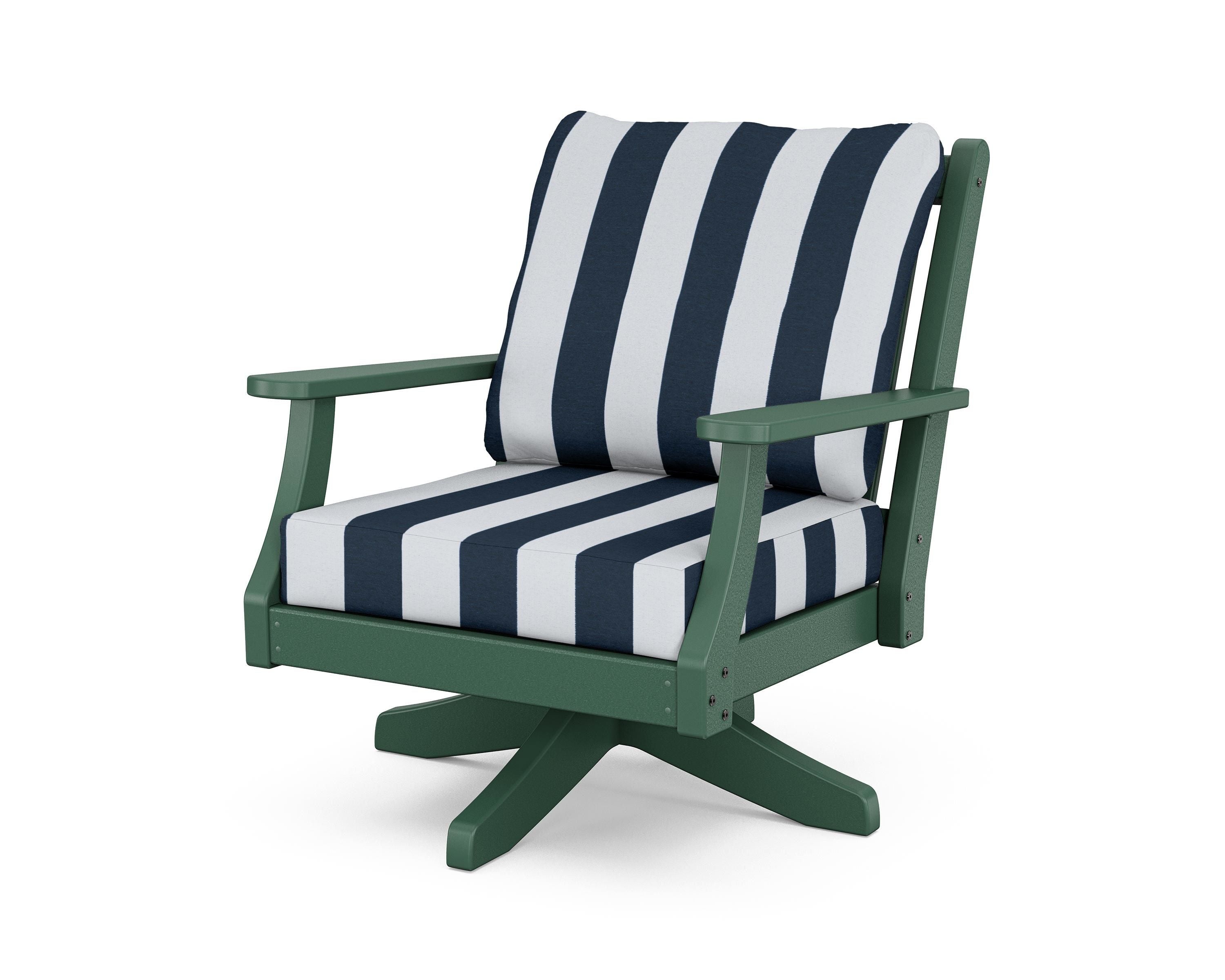 Country Living Wovendale Deep Seating Swivel Chair in Green / Cabana Stripe Marine Indigo